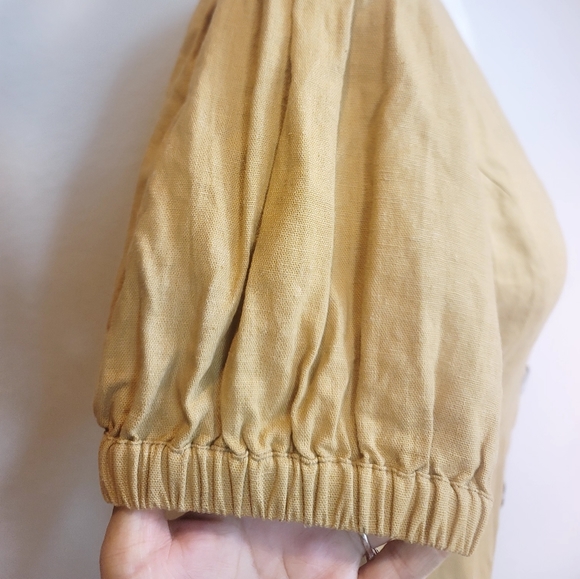 GILLIA 100% LINEN BUTTON UP ROUND NECK SHORT SLEEVES MUSTARD MINIDRESS SZ SMALL - Picture 5 of 16